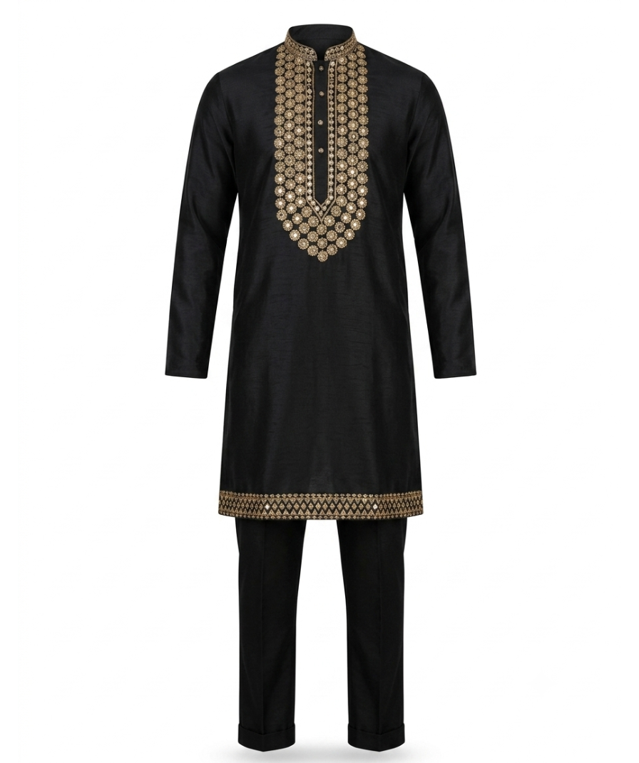 Men’s Black Embroidered Kurta - Image 2