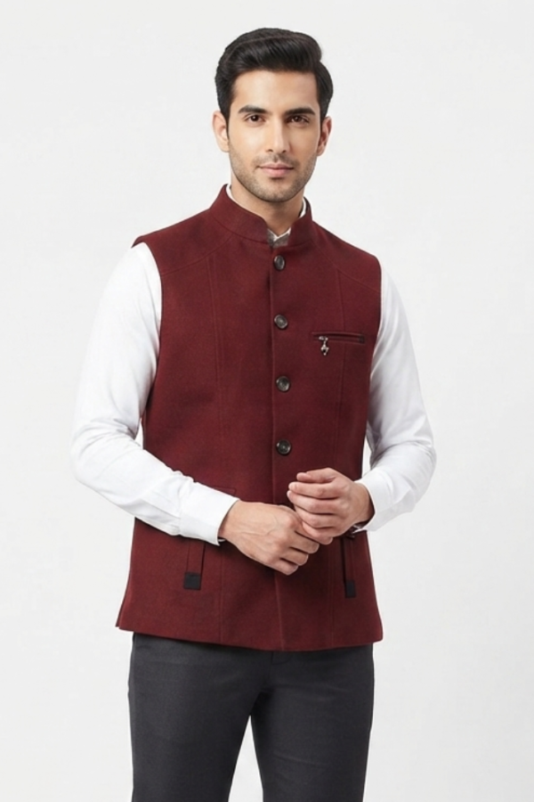 Maroon Solid Nehru Jacket