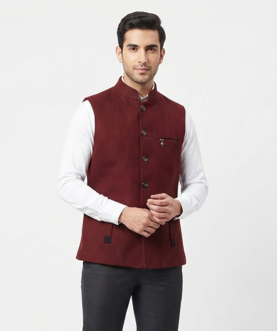 Maroon Solid Nehru Jacket