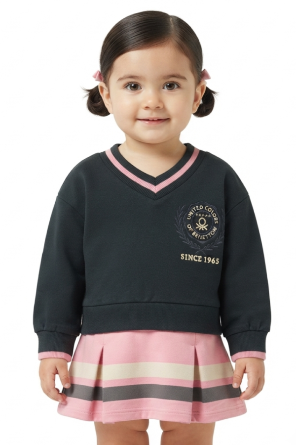 Girls’ Black & Pink V-Neck Sweatshirt