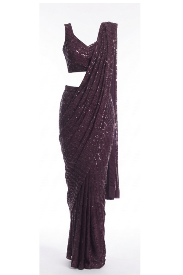Plum Purple Sequined Saree