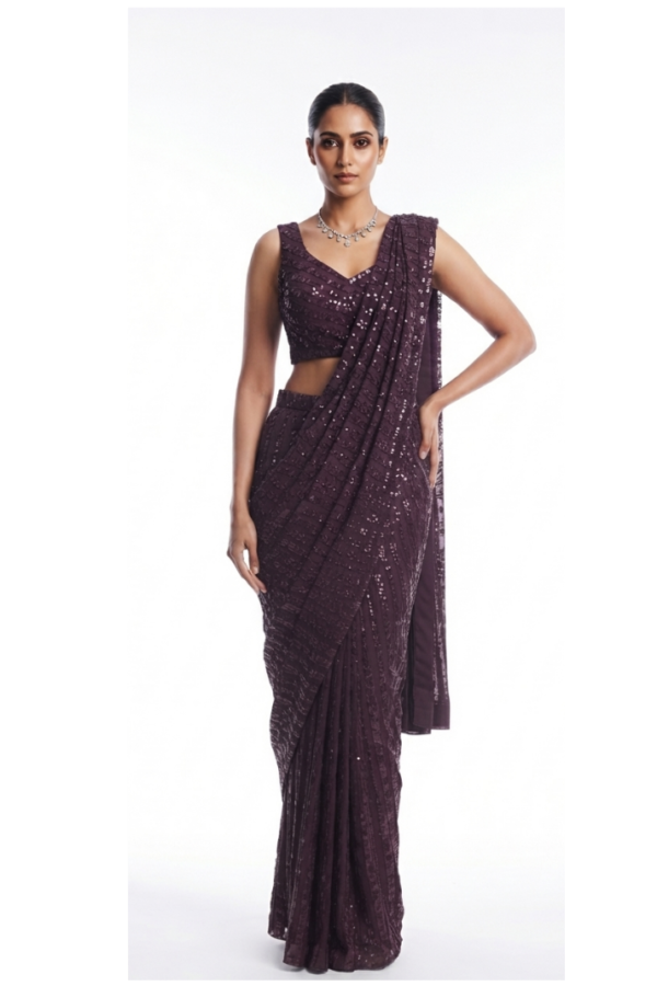 Plum Purple Sequined Saree