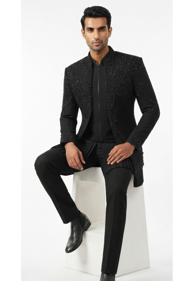 Black Embellished Ethnic Jacket Set