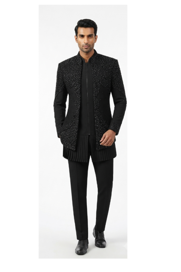 Black Embellished Ethnic Jacket Set