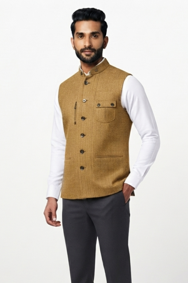 Mustard Textured Nehru Jacket