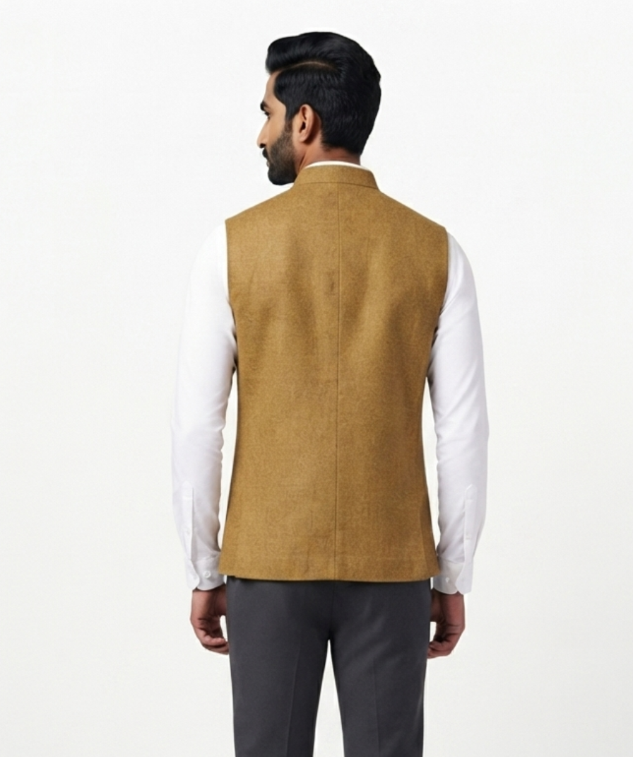 Mustard Textured Nehru Jacket - Image 3