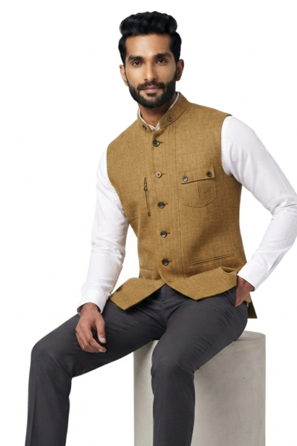 Mustard Textured Nehru Jacket