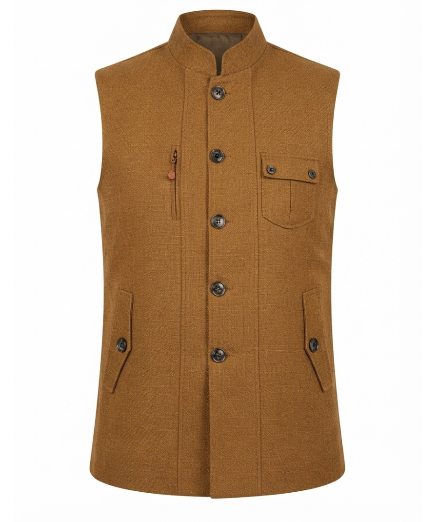 Mustard Textured Nehru Jacket - Image 4