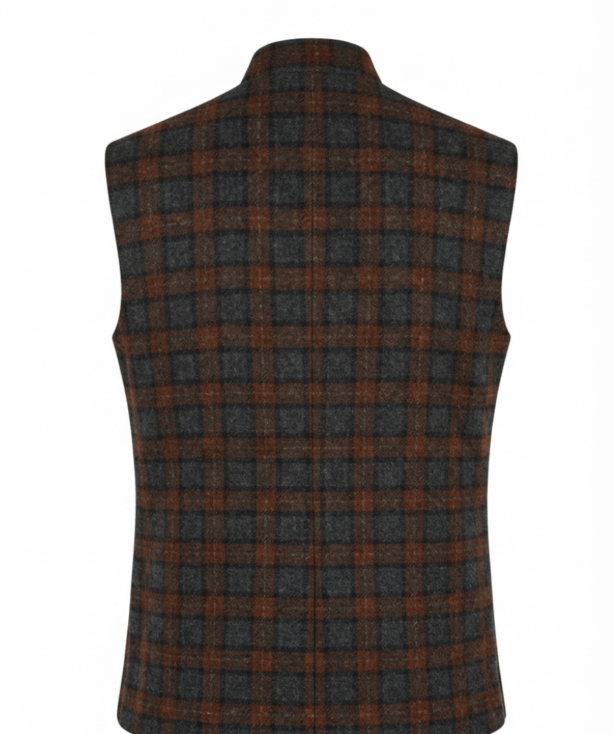 Brown & Charcoal Checked Nehru Jacket - Image 5