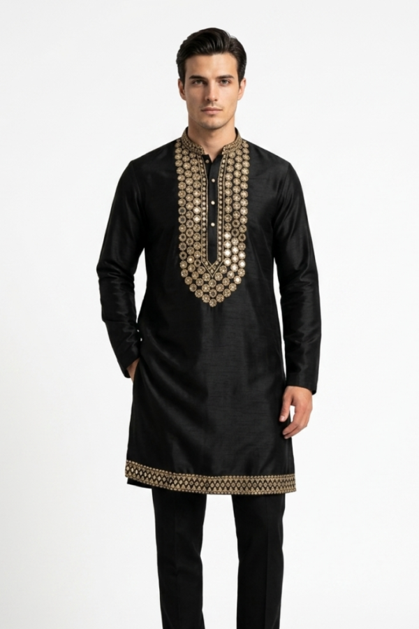 Men’s Black Embroidered Kurta