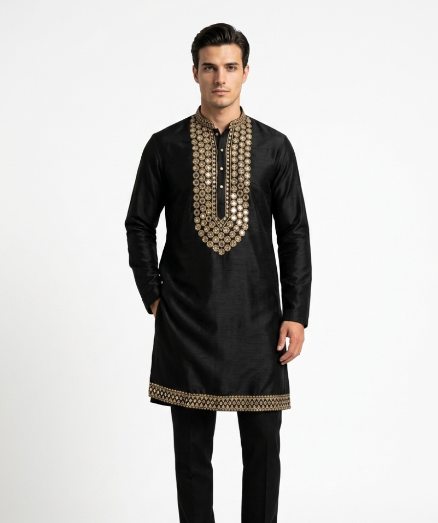 Men’s Black Embroidered Kurta