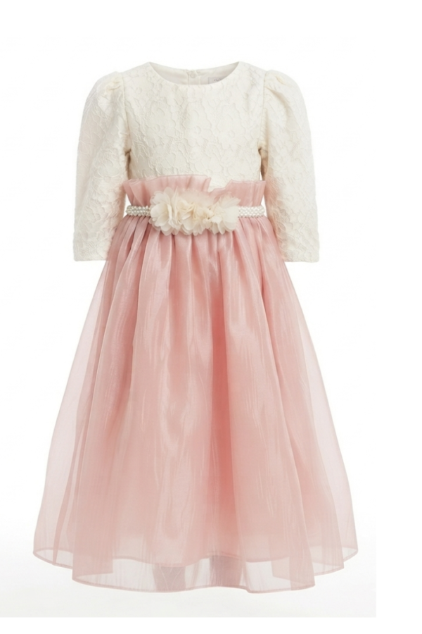 Ivory & Blush Pink Textured A-Line Girls' Dress
