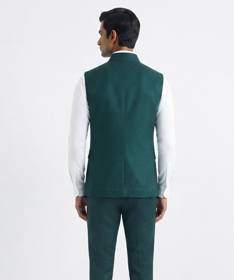 Teal Green Solid Nehru Jacket - Image 3