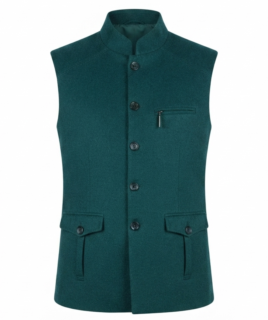 Teal Green Solid Nehru Jacket - Image 4