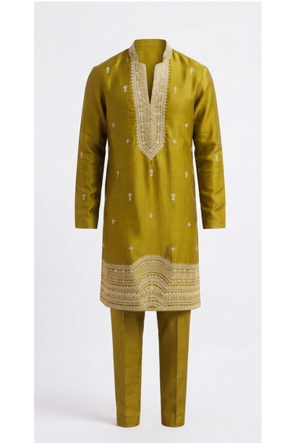 Olive Green Embroidered Kurta Pajama