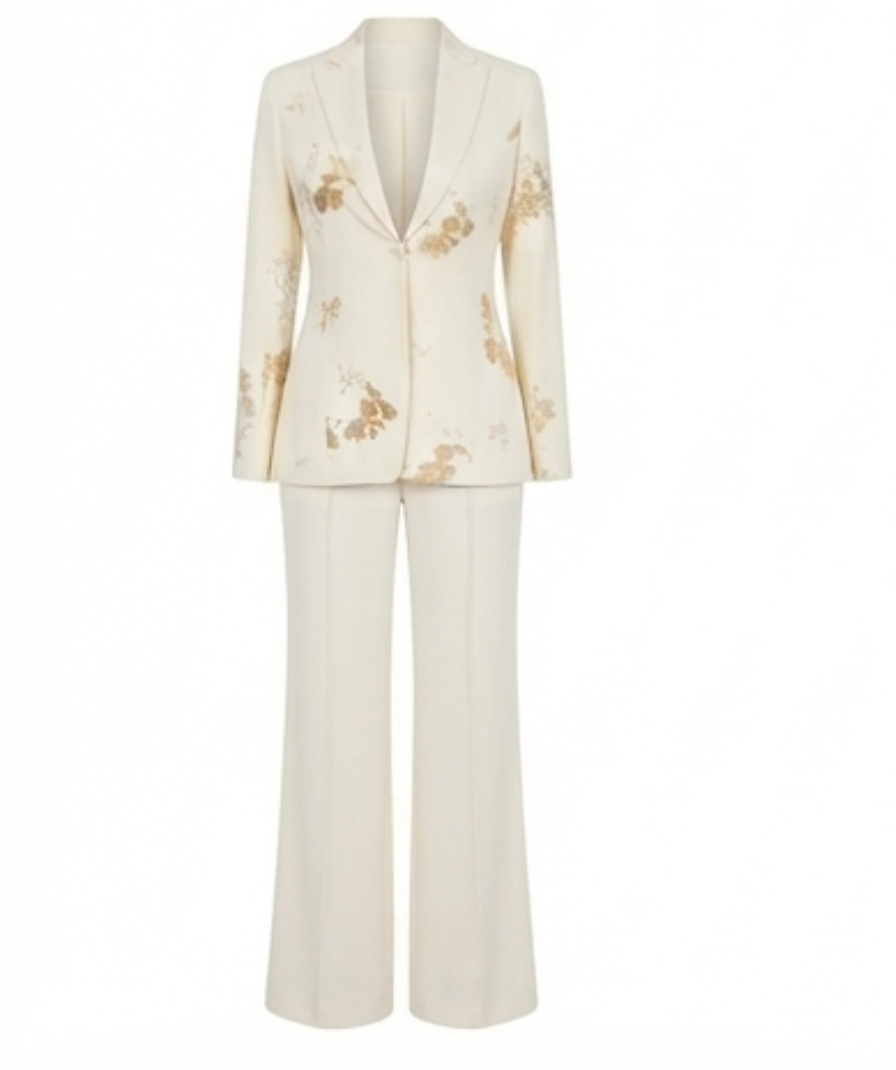 Women’s Ivory Embellished Blazer & Wide-Leg Trousers Set - Image 3