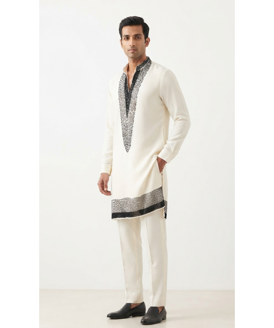Ivory Embellished-Style Printed Kurta