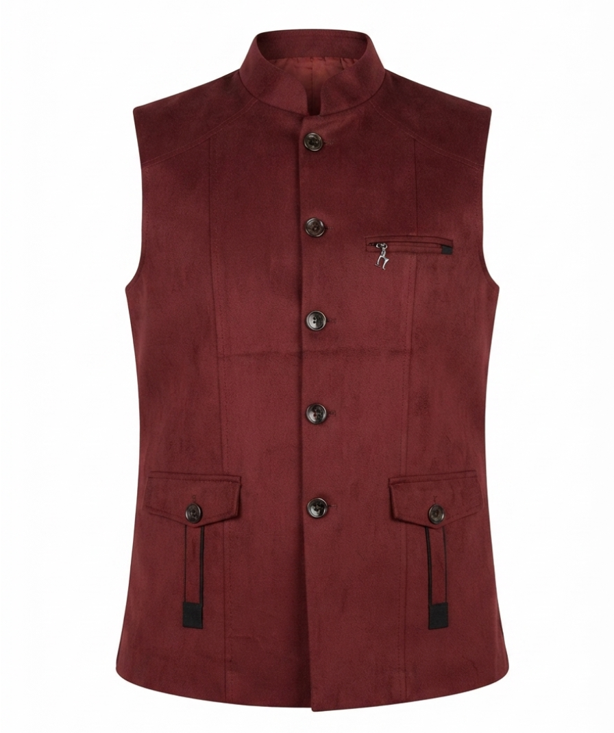 Maroon Solid Nehru Jacket - Image 3