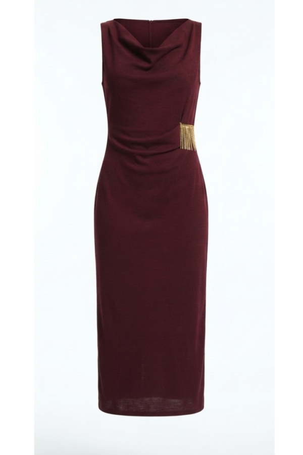 Women’s Burgundy Solid Sleeveless Midi Dress
