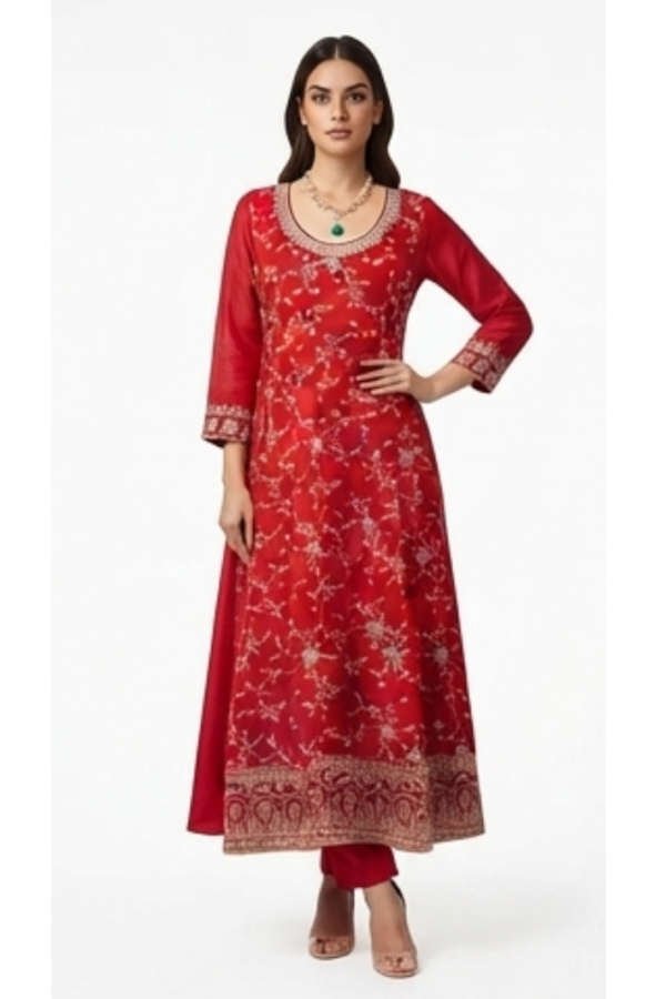 Women’s Red Floral Printed Anarkali Kurta