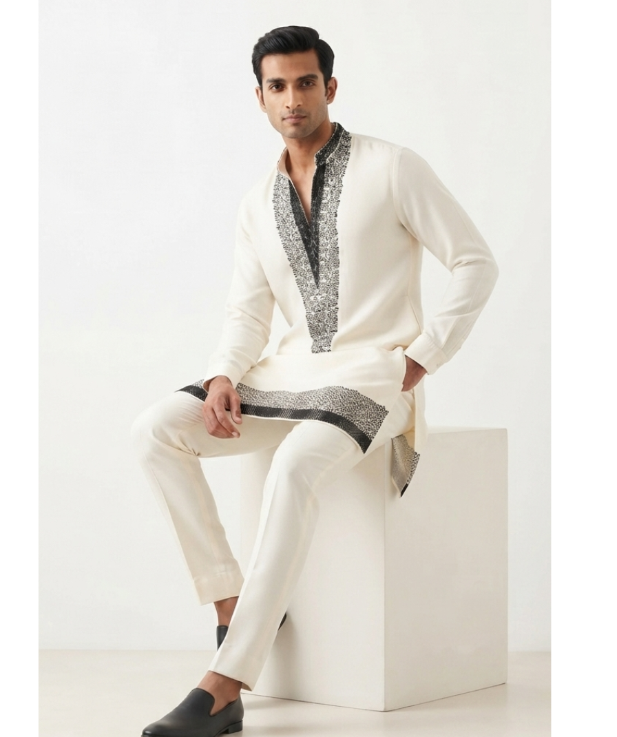 Ivory Embellished-Style Printed Kurta - Image 2
