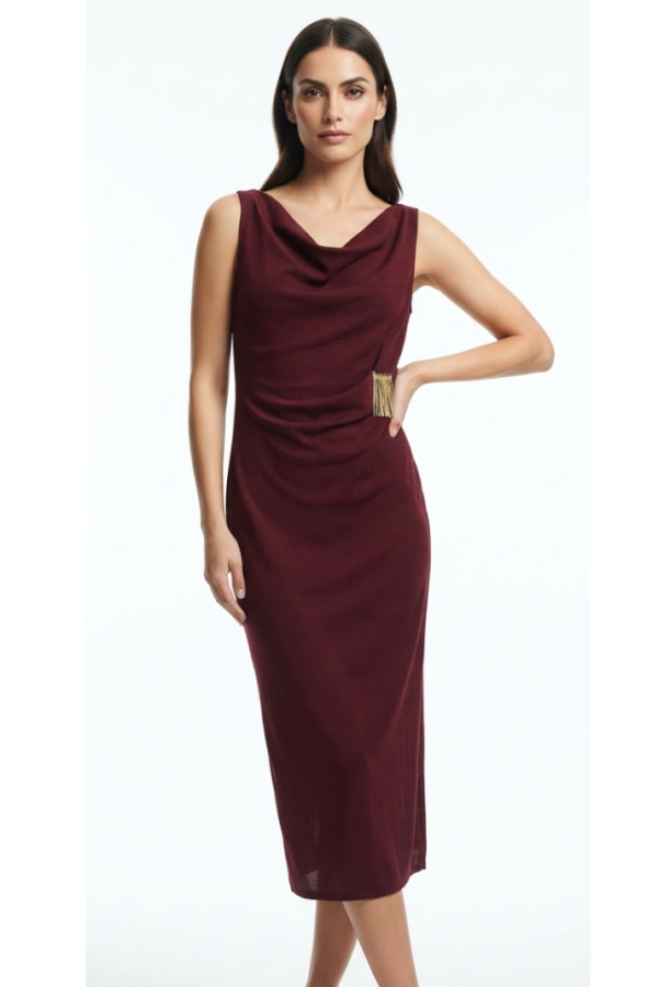 Women’s Burgundy Solid Sleeveless Midi Dress