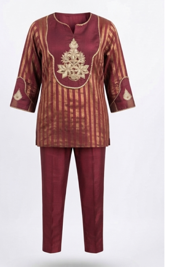 Women’s Maroon Embroidered Straight Kurta & Pants Set