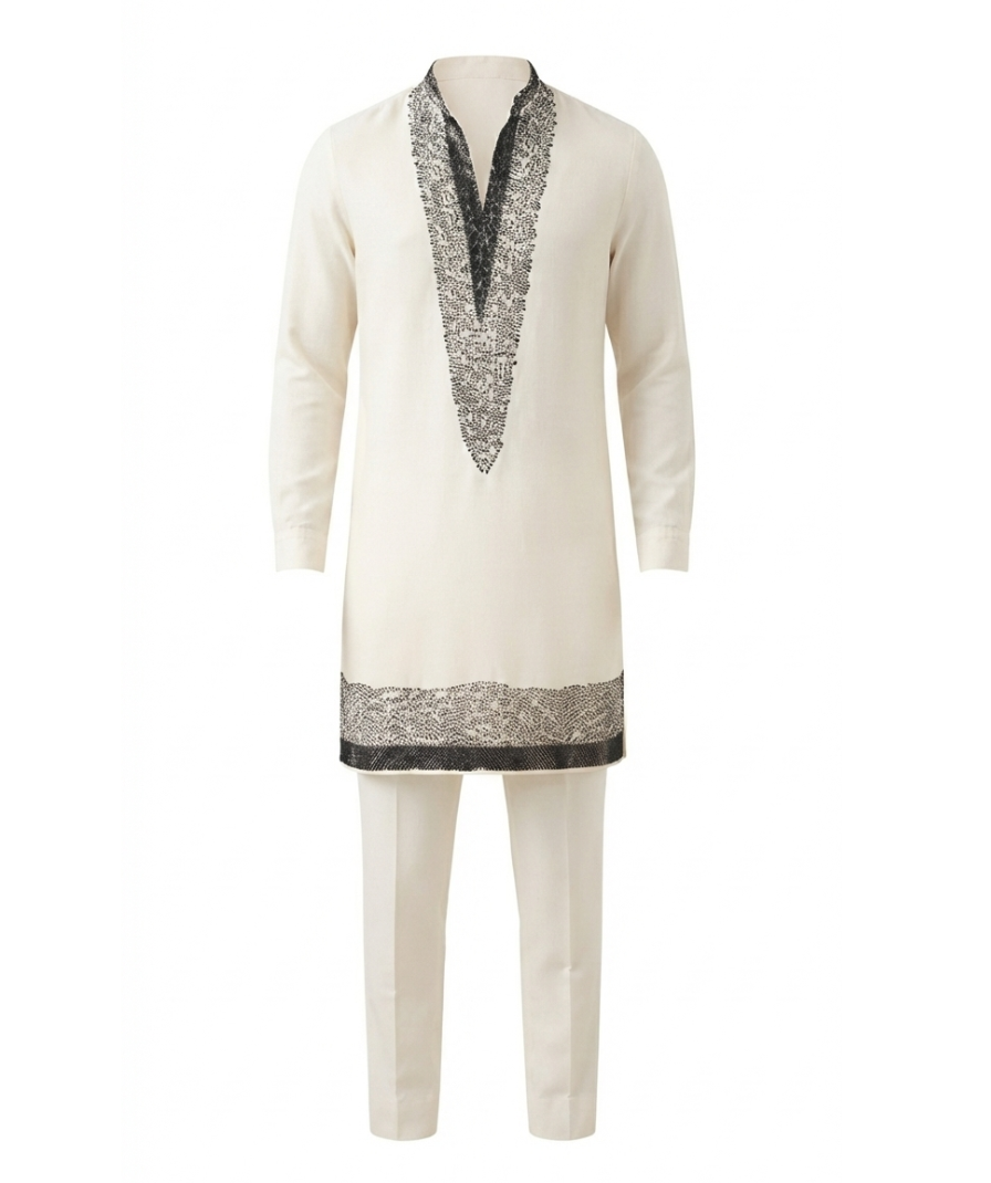 Ivory Embellished-Style Printed Kurta - Image 3
