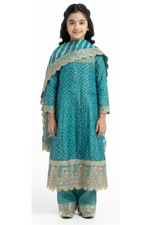 Teal Printed Kurta Pant Set