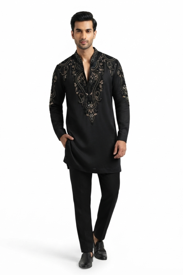 Black Embroidered Kurta Pajama