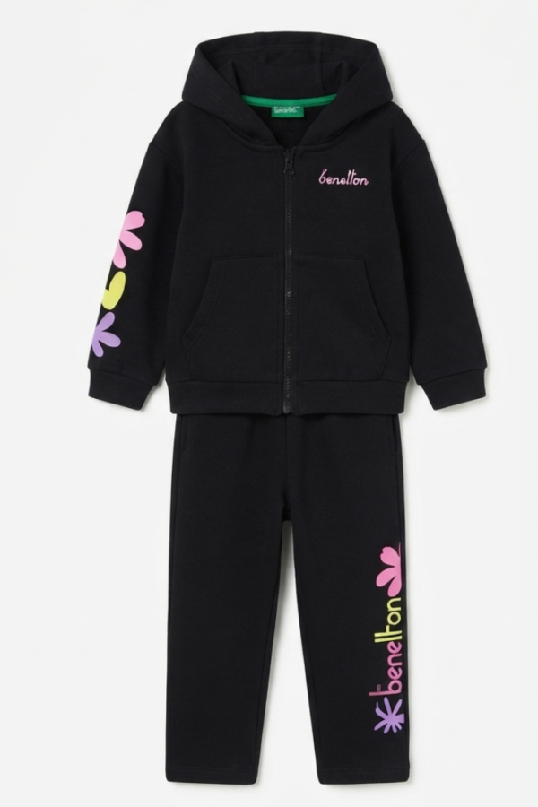 Girls’ Black Hooded Zip-Front Jacket & Pants Co-Ord Set