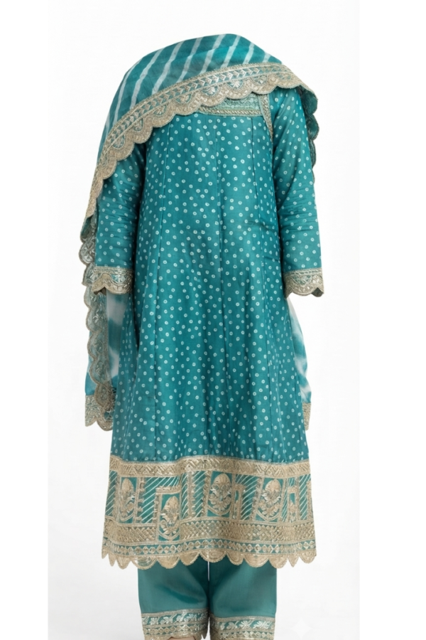 Teal Printed Kurta Pant Set