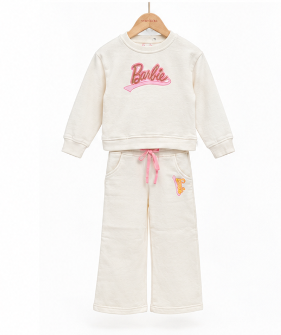 Girls’ Cream Full-Sleeve Sweatshirt & Wide-Leg Pants Set - Image 5