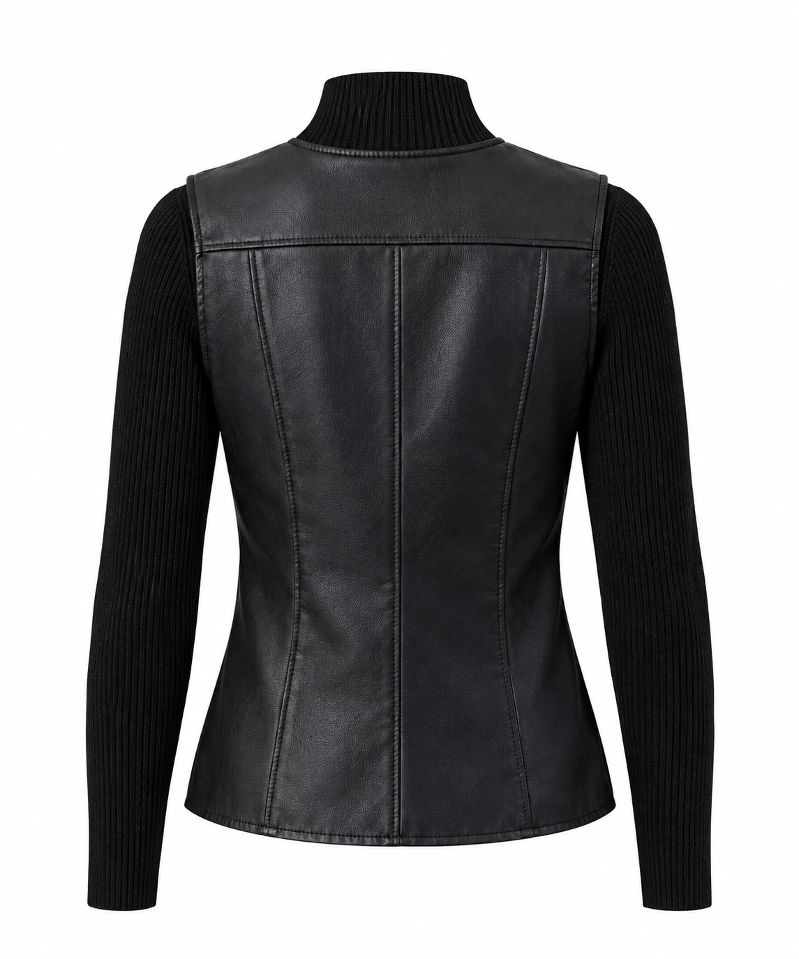 Black Panelled Sleeveless Vest Top with High-Neck Ribbed Long Sleeves – Structured Slim Fit - Image 3