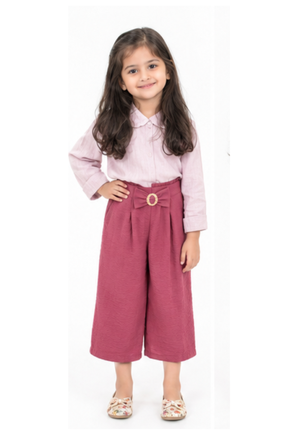 Girls’ Dusty Rose Textured Wide-Leg Pants