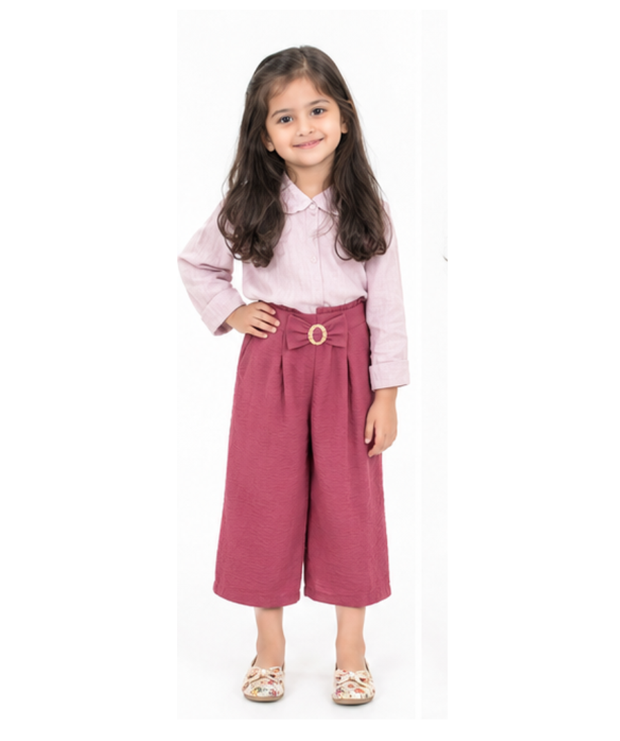 Girls’ Dusty Rose Textured Wide-Leg Pants