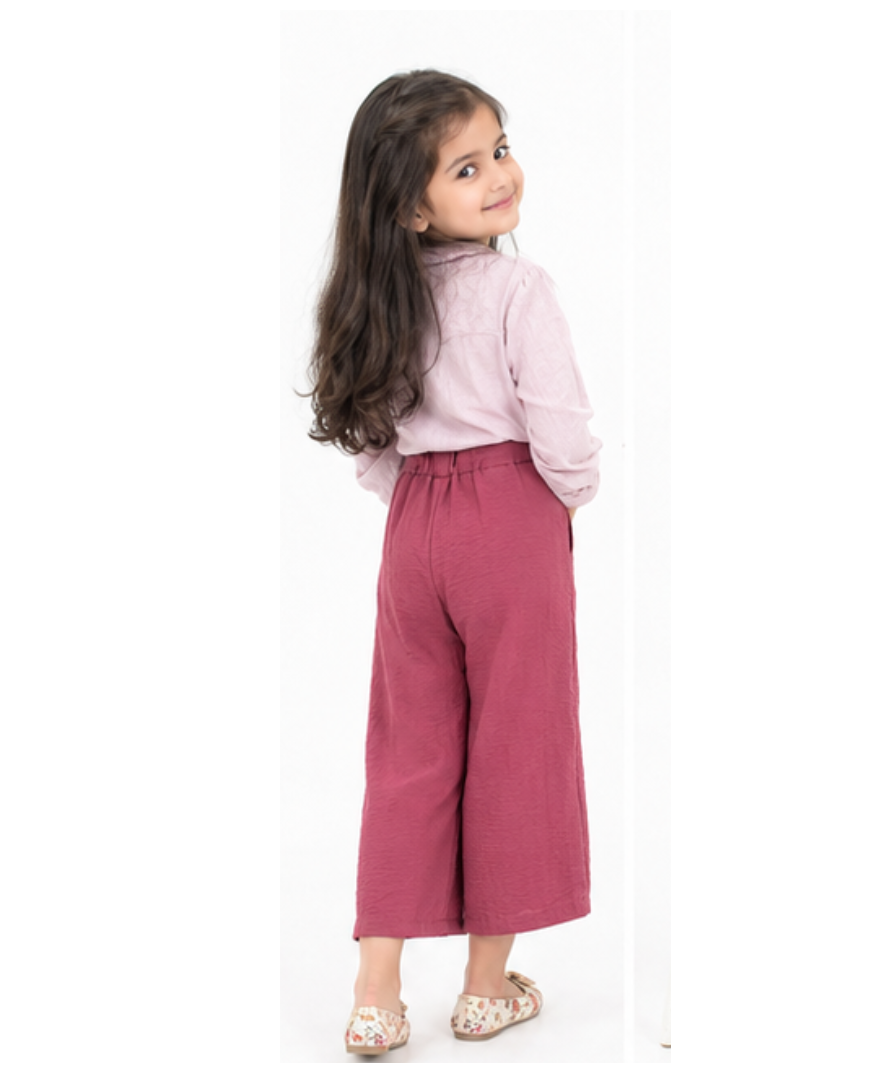 Girls’ Dusty Rose Textured Wide-Leg Pants - Image 5