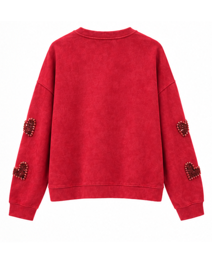 Women’s Red Heart Embellished Crew-Neck Sweatshirt - Image 3