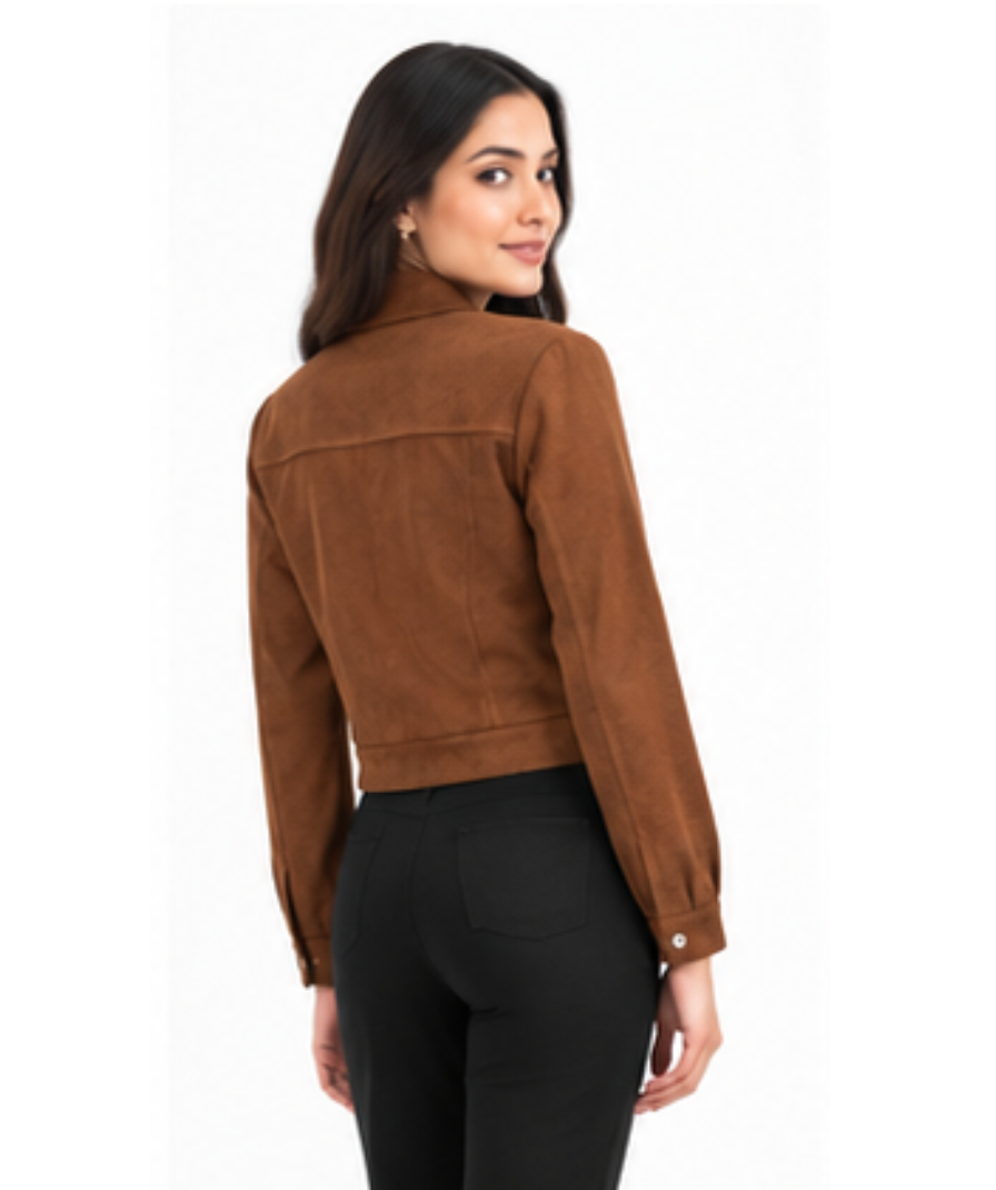 Women’s Brown Cropped Utility Jacket - Image 2