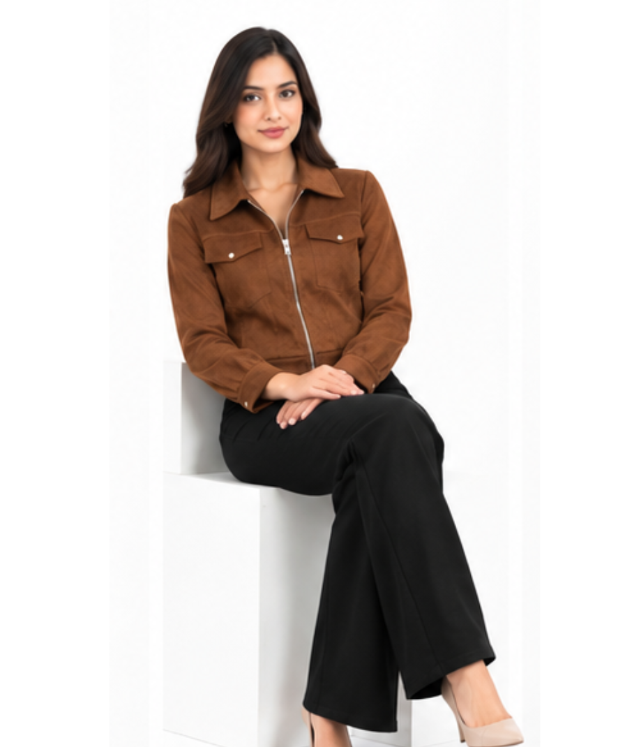 Women’s Brown Cropped Utility Jacket - Image 4